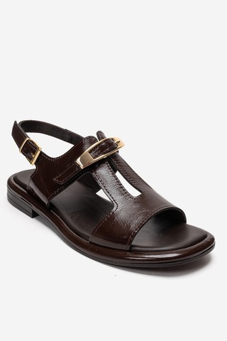 Luvishoes Auren Kahverengi Rugan Hakiki Deri Tokalı Kadın Sandalet