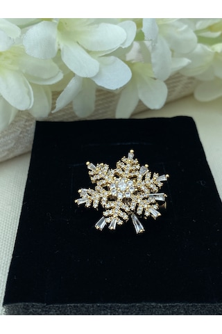 Broş Kar Tanesi Model Full Zirkon Taşlı Gold
