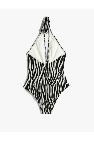 Koton Halter Yaka Mayo Zebra Desenli Derin V Yaka Pencere Detaylı Siyah Çizgili 4sak20110mm Siyah
