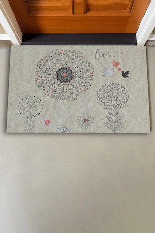 Valerine Life Dilek Otlu Papatya Ve Kuşlar Krem Rengi Welcome Hoş Geldiniz Kapı Önü Paspası 45x70cm Kahverengi
