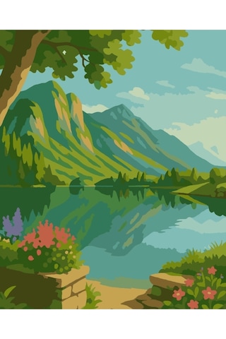 Denic Sayılarla Boyama Seti 40x50 Cm (Çıtalı) Fırça Boya Dahil Numaralı Tuval Dağ Manzara