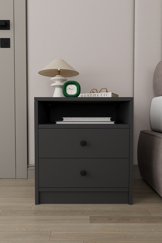 Modern 2 Çekmeceli Komodin Şifonyer %100 Mdf Çok Amaçlı Organizer Kmd04 Antrasit