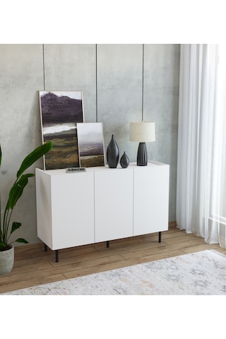 Demir Ayaklı %100 Mdf Şık Ve Çok Amaçlı 3 Kapaklı Beyaz Konsol