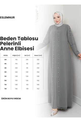 Eslemnur Büyük Beden Tam Boy Pelerinli Anne Elbisesi Kahverengi