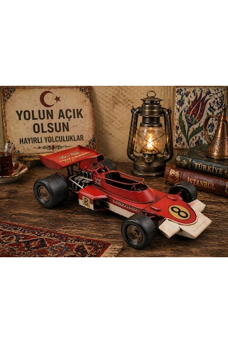 Dekoratif Metal Kırmızı Yarış Arabası Modeli Retro Tasarım, 33 Cm 9x33 Cm