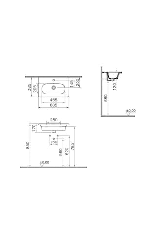 VitrA Zentrum 7790B003-0001 Etajerli Lavabo, 60 x 38 CM Beyaz