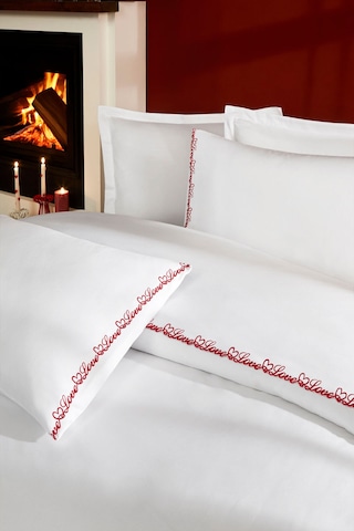 Özdilek Love Way Çift Kişilik Nakışlı Saten Nevresim Takımı Beyaz