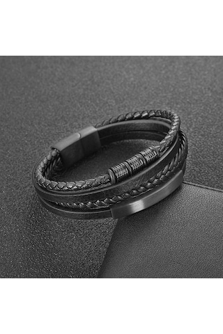 Erkek Hakiki Deri Bileklik Siyah Renk Manyetik Toka Db5097 Siyah