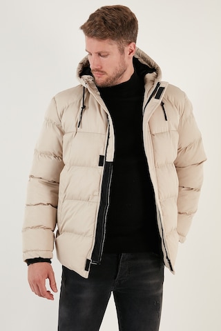 Buratti Fermuarlı Cepli Slim Fit Kapüşonlu Şişme Erkek Mont 5711050 Taş