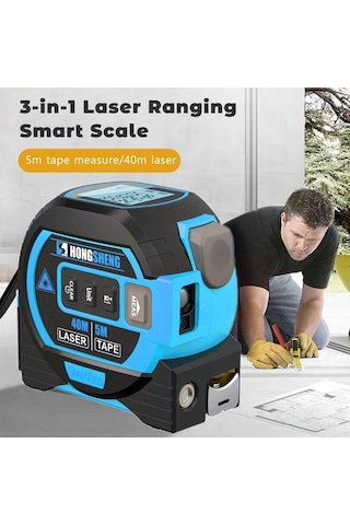 Pazly 3'ü 1 Arada Lazer Şerit Metre: 40m Lazer Uzaklık + 5m Şerit + Çapraz Ölçüm - Pratik Ve Hassas Ölçüm Aracı