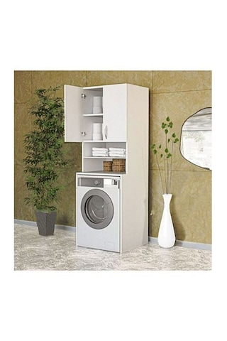 Papatya Çamaşır Makinesi Dolabı, Banyo Dolabı, 4 Raflı, Kapaklı,