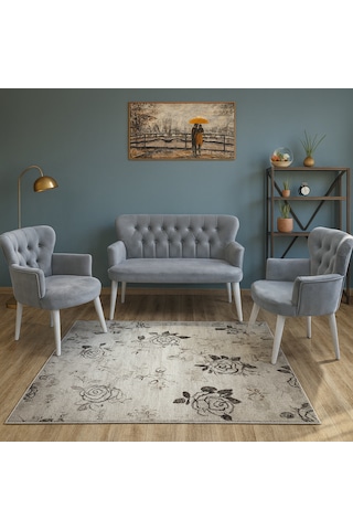 Roma Çay Seti Koltuk Takımı - Babyface Kumaş - Ahşap Ayak - Açık Gri