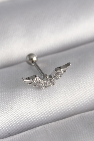 316l Çelik Gümüş Renk Zirkon Taş Detay Kanat Model Tragus Pierci Çok Renkli