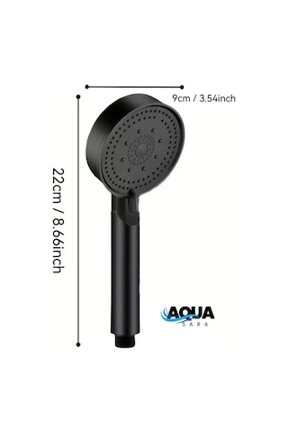Aqua Sara Siyah 5 Fonksiyonlu Yüksek Basınçlı Ayarlanabilir Duş Başlığı