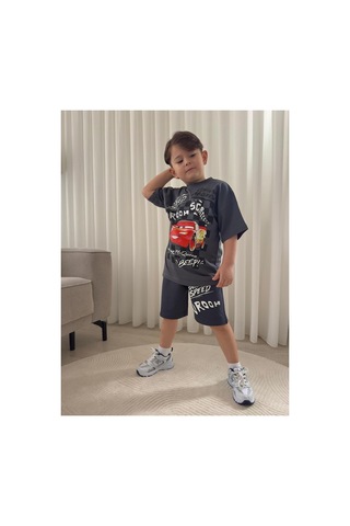 Jeliboomkidswear Erkek Çoçuk Şortlu Kısa Kollu 2 Li Takım Koyu Gri- Füme