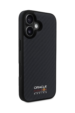 Apple Uyumlu iPhone 16 Kılıf Redbull Lisanslı Magsafe Karbon Fiber Tasarımlı Parlayan Logolu Kapak Siyah