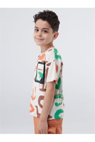 Escabel Erkek Çocuk Pamuklu Batik Desenli Yarım Kol Tshirt-12831-bej Bej