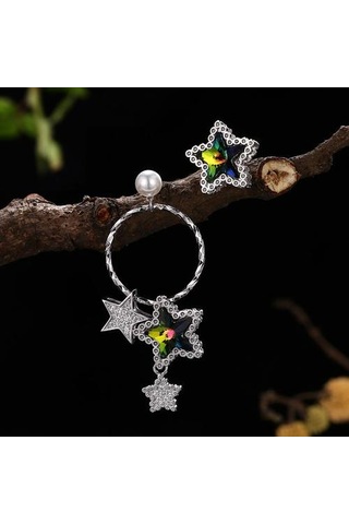 Kadınlar İçin 925 Gümüş Düzensiz Küpe Büyük Hoop Star Bırak Ve Amp Renkli Kristal Düğün Takı İle Yıldız Saplama Küpe Saplama Küpe Altın