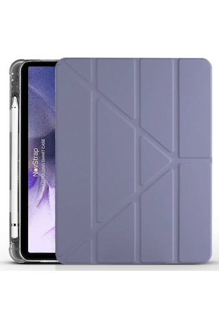 NovStrap Samsung Galaxy Tab S7 Fe Lte T730 T735 T737 Uyumlu Kılıf Smart Kalem Bölmeli Trifold Stand