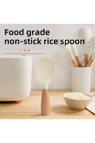Hombey Yemek Seviyesi Silikon Pirinç Kaşığı - Anti Yapışkan, Elektrikli Pirinç Kazanı İçin, Ev Kullanıma Uygun Yarı Şeffaf Sarı