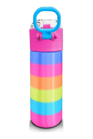 Coral High Kids Renkli Çizgili Pipetli Ve Direk İçimli Paslanmaz Çelik Termos 500 Ml 31986 Pastel Pembe