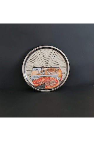Yuvarlak Paslanmaz Çelik Pizza Tepsisi 28 Cm Delikli Fırın Tepsisi Gümüş