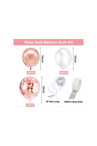 Balon Kemer Seti, 132 Parça Gül Altın Doğum Günü Partisi Dekorasyonu, 10 Adet Konfeti Balonu, 120 Adet Lateks Balon Ve Bağlama Aletleri, Dekorasyon Balonları Diğer