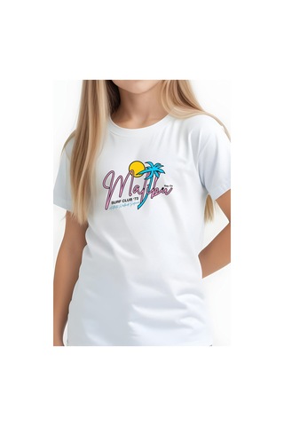 Fyk Kids Kız Çocuk Basic Malibu Baskılı T-shirt Beyaz