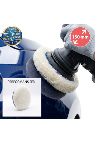 Performans Seri %100 Doğal Kuzu Postu Polisaj Keçesi 150 Mm Beyaz