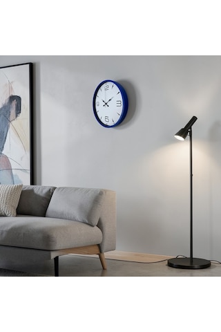 Lacivert Çerçeveli Beyaz Kadran 36 Cm Duvar Saati Çok Renkli