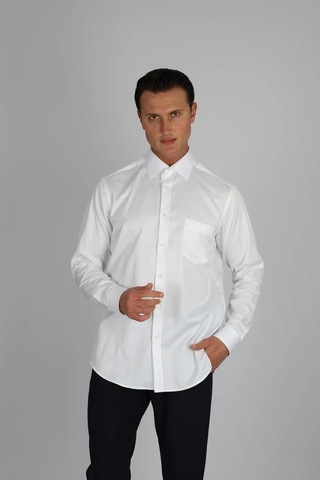 Lorenzo Mazzoli Lm385 R 900 Beyaz Pamuk Saten Regular Fit Erkek Gömlek Beyaz