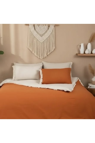 Tarçın Ham Keten Çift Taraflı Tek Kişilik Nevresim Takımı 160x220 Krem Tarçın
