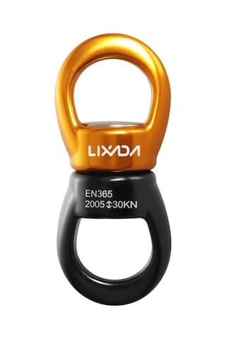 Geeksen Alüminyum Allyum 30kn Tırmanma Döndürücü - 360 Derece Dönüş, Dayanıklı, Kordon Çevirmeyi Önler, Siyah/altın Altın