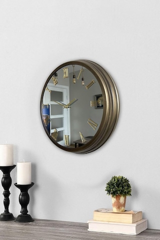 Hediye 40 Cm Eskitme Metal Altın Rakamlı Aynalı Duvar Saati Diğer