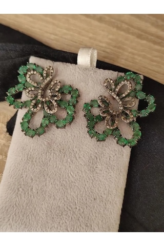 925 Ayar Gümüş Zümrüt Elmas Küpe 279 Gümüş