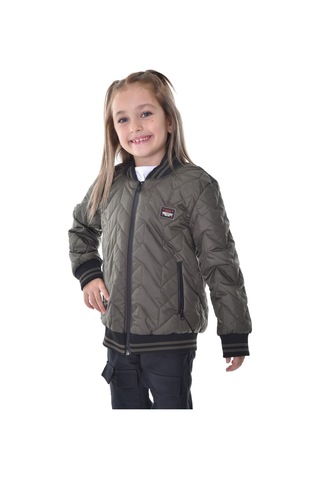 Kız Çocuk Haki Kolej Yaka İçi Astarlı Su Ve Rüzgar Geçirmez Fermuarlı Cep Mont Ceket Haki