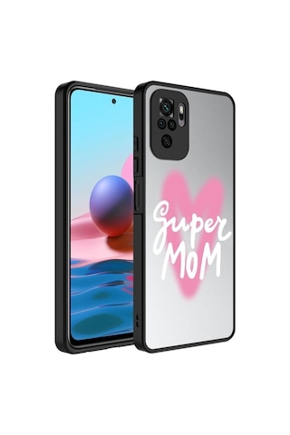 Xiaomi Redmi Note 10 Kılıf Aynalı Desenli Kamera Korumalı Parlak Zore Mirror Kapak Süper Anne