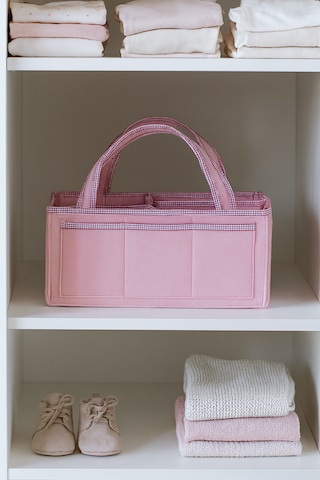 Anne Bebek Kalın Keçe Bakım Çantası Yenidoğan Için Organizer Düzenleyici Çok Amaçlı Pembe Pembe Overlok Detay