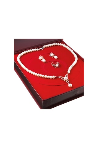 Chavin Inci Rose Gümüş Kolye Küpe Yüzük Takım Set Ds44