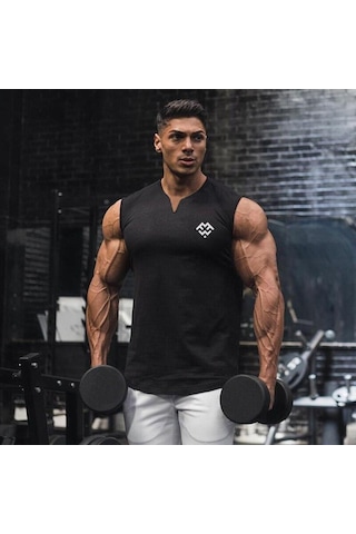 Beyaz Muscleguys Yaz Yeni Avrupa Ve Amerikan Tarzı Baskılı Yelek Pamuklu Erkek Fit Spor V Yaka Kolsuz Tişört