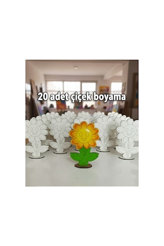 Çicek 20'li Çiçek Ahşap Oyuncak Aktivite Karne Hediyesi Yaz Okulu Kreş Anaokulu Etkinlik Boya