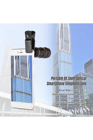 Wezone 8x Zoom Cep Telefonu Teleskopu - Optik Lensli Uzaktan Fotoğraf Çekim Aleti, Çoğu Akıllı Telefonla Uyumlu, Siyah