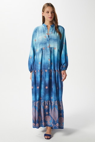 Modest Kadın Lucian Mavi %100 Viskon Maksi Boy Yazlık Elbise Maviturkuazturuncu Çok Renkli