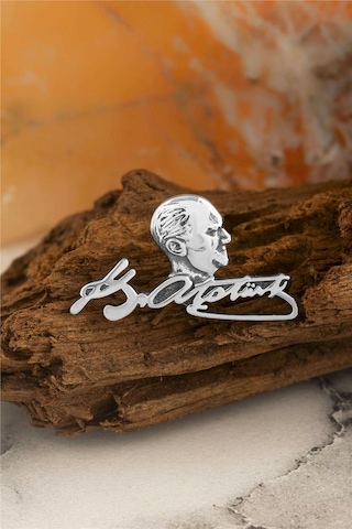 Atatürk İmzalı Ve Silüetli Gümüş Rozet -8476 Gümüş