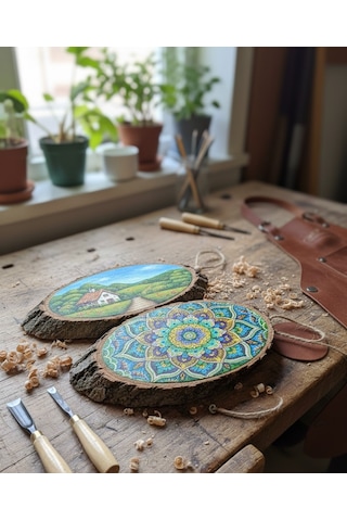 Doğal Meşe Kütük Dilimi - 28x11 Cm Zımparalanmış Boyanabilir Ham Ahşap 1 Adet