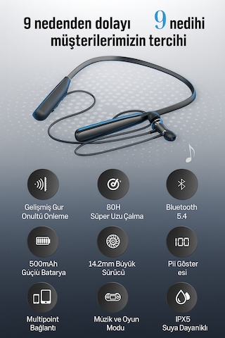 Qasul 100 Saat Şarj Kapasiteli Lcd Şarj Gösteli Sporcu Bluetooth Kulaklık