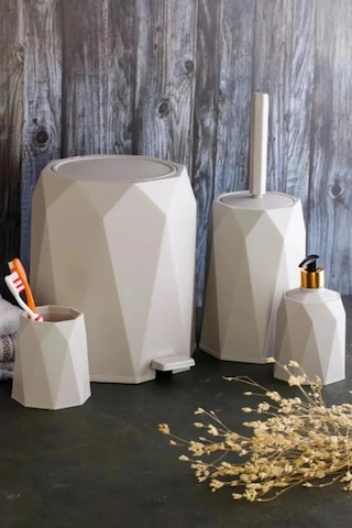Omnipazar Elf-479 Geo 4'lü Çöp Kovalı Wc Fırçalı Banyo Seti Gri