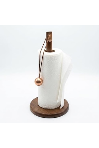 Doğal Bambu Bohem Top Tutacaklı Kağıt Havluluk - Dekoratif Ahşap Stand 30x14 Cm, Kahve Ve Bambu Renk Seçenekli, 1 Adet Kahve 4 Renk