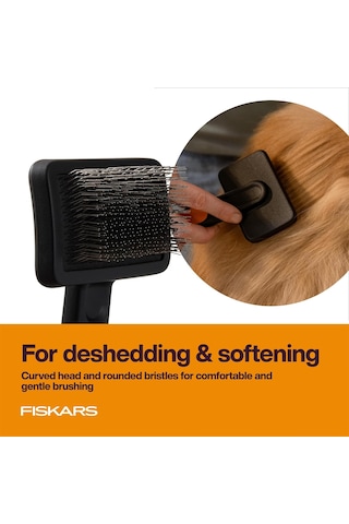 Fiskars Pet Slicker Fırça, Kedi Ve Köpek Fırçası Dökülme İçin, İnce Kıllar Ve Yumuşak Tutamak Nazik