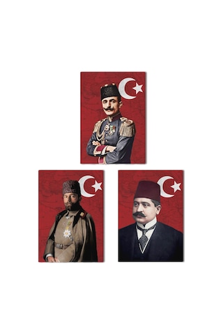 İttihat Terakki Paşaları Kanvas Tablo Seti 3 Adet 40x55cm Enver Paşa Talat Paşa Cemal Paşa